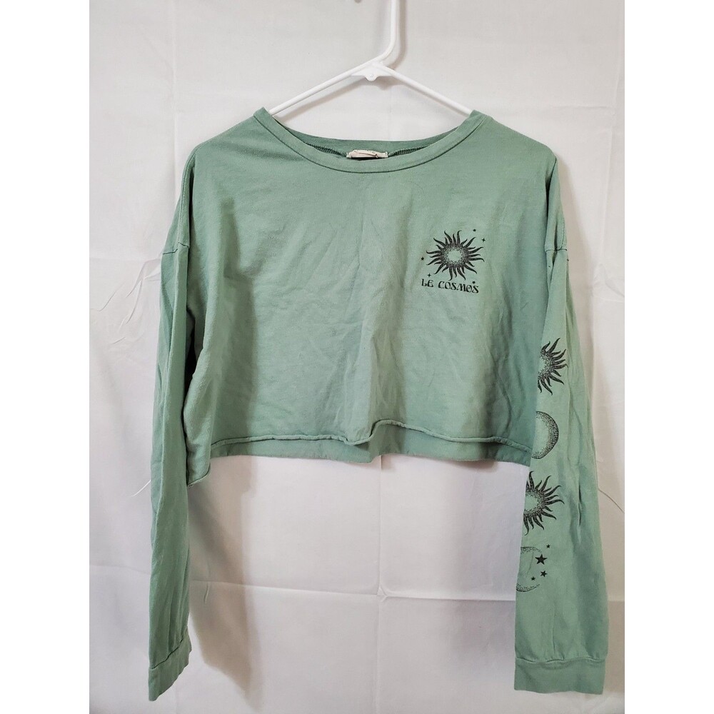 Moonchild Le Cosmos Cropped Long Sleeve Shirt Women's Size XL Mint Green Zodiac